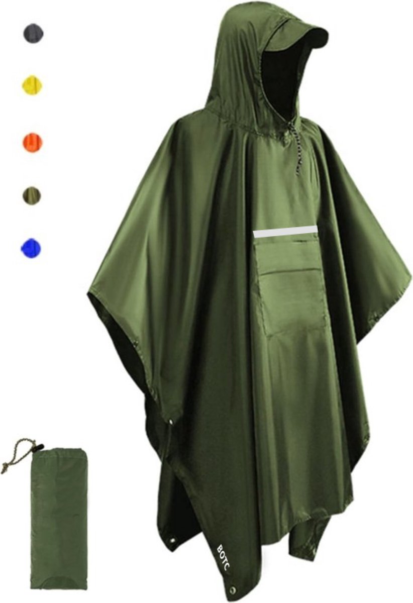 BOTC Poncho - Reflecterende Regenponcho - Fietsponcho Fiets - Met Reflecterende strips - Unisex - Dames & Heren - Waterdicht - groen op Prijzenvolger.com