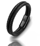 Leren armband zwart 19cm- armband voor heren dubbel snoer- kado voor mannen - Mauro Vinci Baresi 19cm - 23cm zwarte armband magnetisch - met geschenkverpakking -
