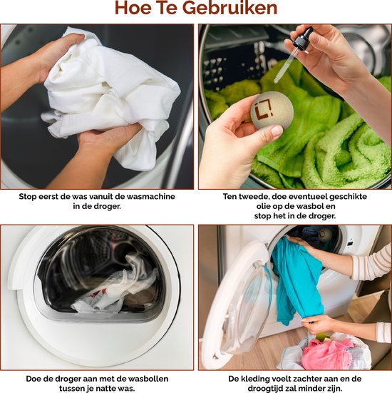 Guide étape par étape pour l'utilisation des boules de séchage, y compris l'ajout au linge et au sèche-linge.