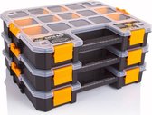 B- 3x -Home Sorteerbox/vakjes koffer - voor spijkers/schroeven/kleine spullen - 15 vaks - kunststof - zwart - 37 x 31 x 6.5 cm