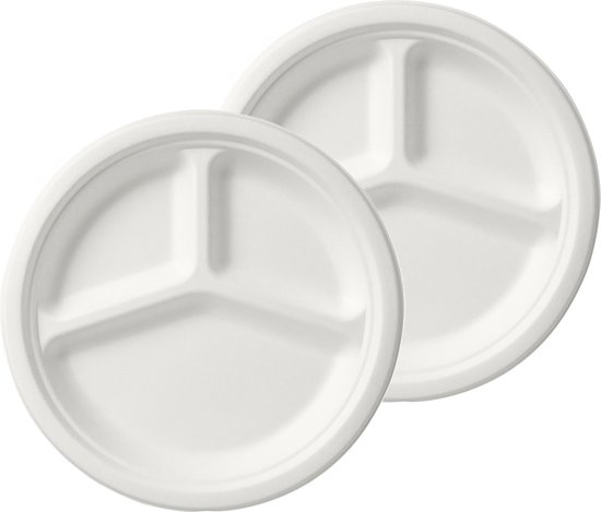 Duni Wegwerp fondue/gourmet borden - 100x - 3-vaks - wit - D26 cm - feest buffet bordjes