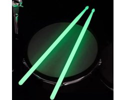 Glow in The Dark Drumstokken Groen Neon Nylon - 1 Paar - 5A Drumstokken - Lichtgevende drumstokken in het donker Kado Drummer - Cadeau Drummer -
