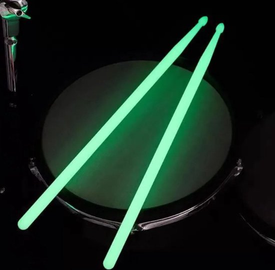 Glow in The Dark Drumstokken Groen Neon Nylon - 1 Paar - 5A Drumstokken - Lichtgevende drumstokken in het donker Kado Drummer - Cadeau Drummer -