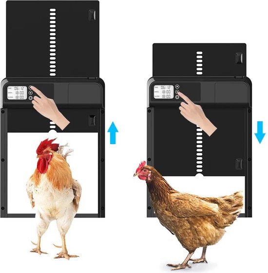 Foto: Kippenluik automatisch automatische kippendeur chickenguard dierenluik hokopener timerfunctie inclusief batterijen makkelijke installatie ingebouwde sensor