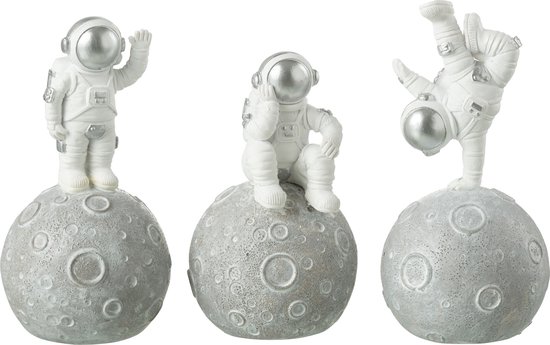 J-Line Spaarpot Astronauten - polyresin - wit/zilver - 3 stuks