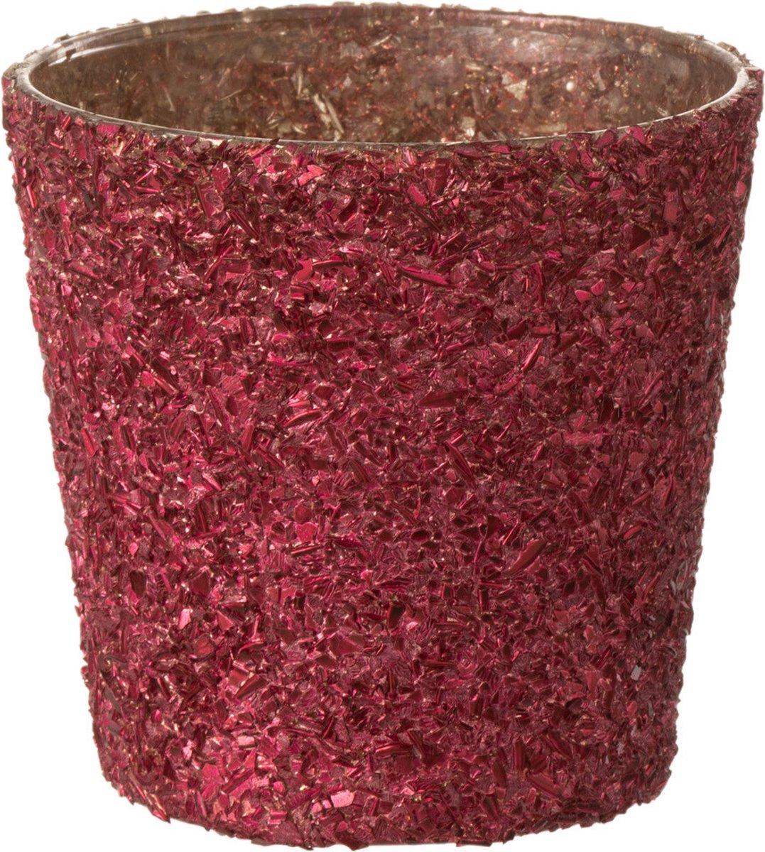J-Line windlicht Glitter - glas - rood - small - 2 stuks