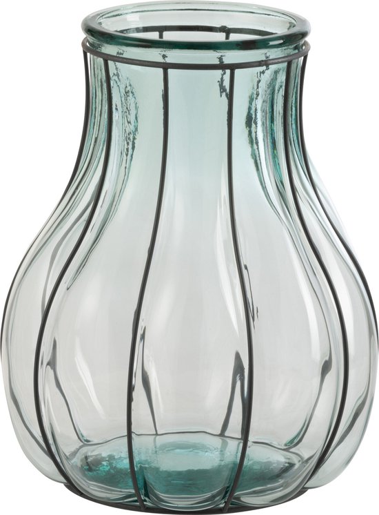 J-Line vaas Fusion - glas/metaal - blauw - small - 29.00 cm hoog