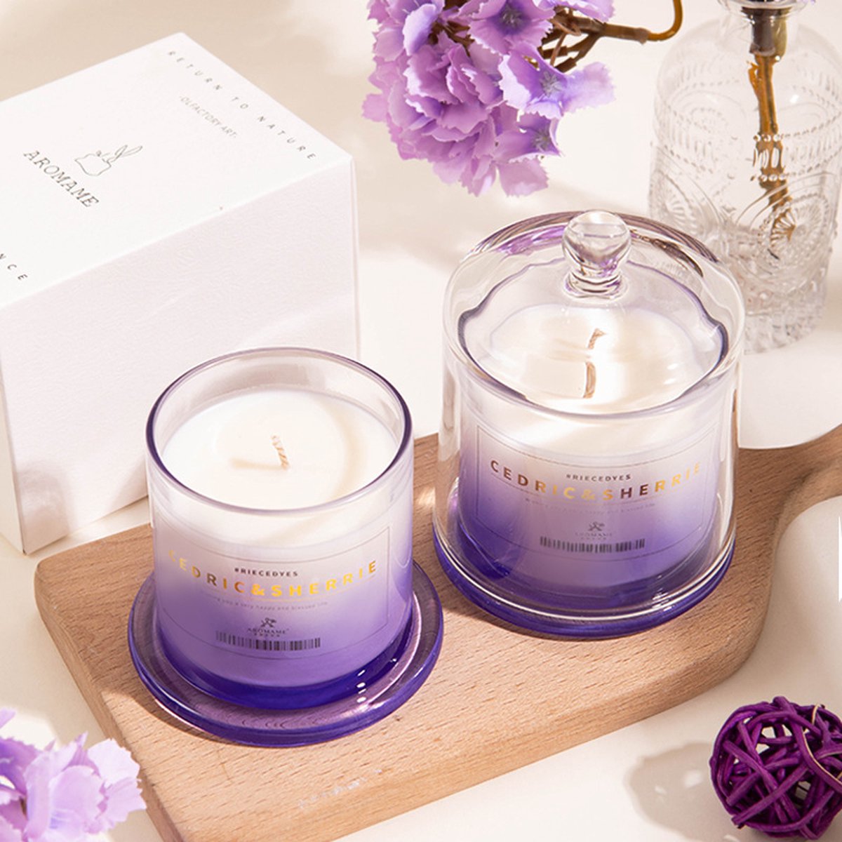 Purple River Candle Grote geurkaars in glas met deksel, Acai Palm Aloë