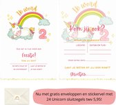 Uitnodiging kinderfeestje - Kinderfeest - Uitnodigingen - Verjaardag - Inclusief enveloppen - Eigen design en print - Wenskaart - Unicorn 2 jaar - 20 stuks - A6