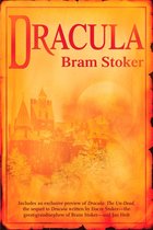 Boekomslag van 'Dracula' door Bram Stoker, met een oranje-gele gloed en een kasteelafbeelding.