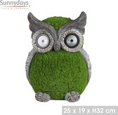 tuin figuur- OWL SOLAR LED IN MAGNESIA EN FLOCKING GRASS 25X19XH32CM