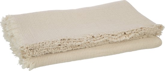 J-Line plaid Franjes Mousseline - katoen - lichtbeige - 130 x 180 cm