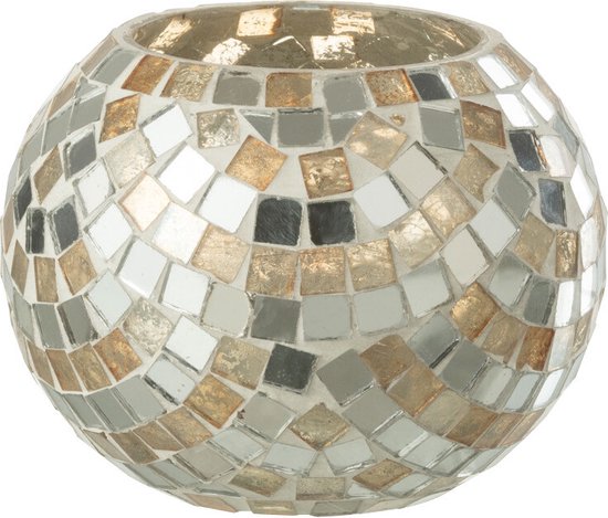 J-Line theelichthouder Mozaiek - glas - zilver/goud - small