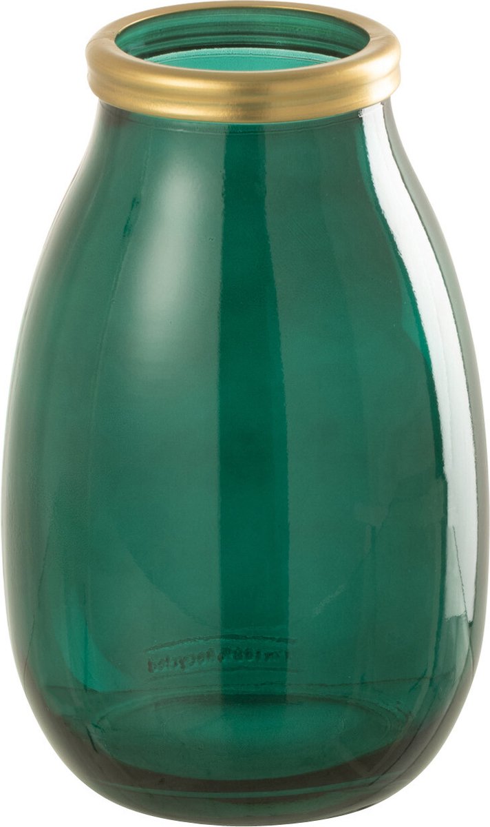 J-Line vaas Goud Boord - glas - groen - small - 28 cm hoog