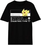 Pokemon - Pickachu - t-shirt - unisex - kinder - tiener - korte mouw - zwart/wit - maat 146/152