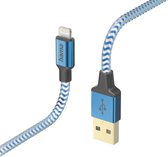 Hama Câble réfléchissant USB-A vers Lightning - Câble de chargement adapté pour iPhone / iPad - Nylon tressé - Certifié MFI - 2,4A USB 2.0 - 480Mbps - 150cm - Blauw