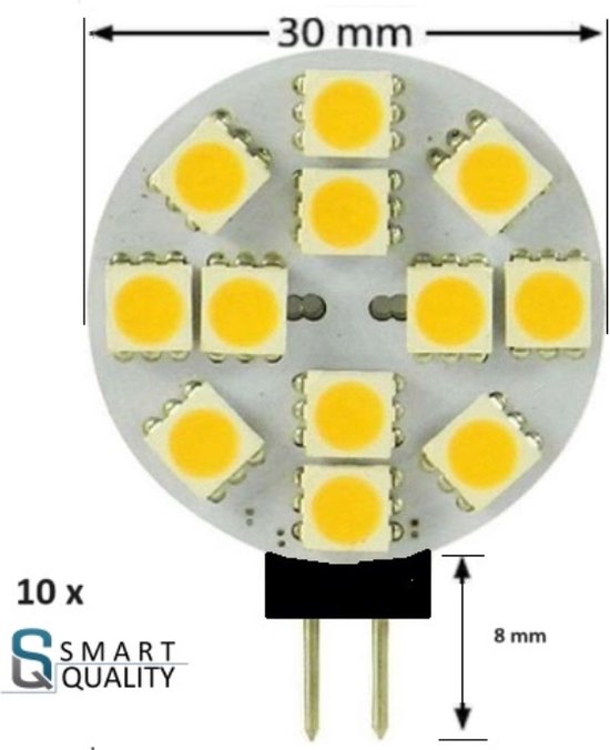 Smart Quality - LED Lamp G4 Fitting 12 Volt - speciaal voor Boten - 2,2 Watt - 3000K warm wit - 10 stuks in verpakking - 10 pack