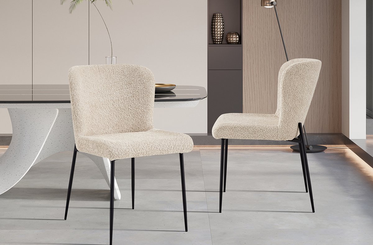 Interiax Eetkamerstoel Flo BouclÃ© Beige