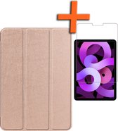 Hoes Geschikt voor iPad Air 2024 (11 inch) Hoes Tri-fold Tablet Hoesje Case Met Screenprotector - Hoesje Geschikt voor iPad Air 6 (11 inch) Hoesje Hardcover Bookcase - Rosé goud
