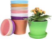 Lot de 8 pots de fleurs en plastique petits 14 cm ronds petits pots de fleurs 8 petits mini pots de fleurs pots de fleurs d'intérieur avec bols de palette pour bureau maison balcon (14 x 12 cm)