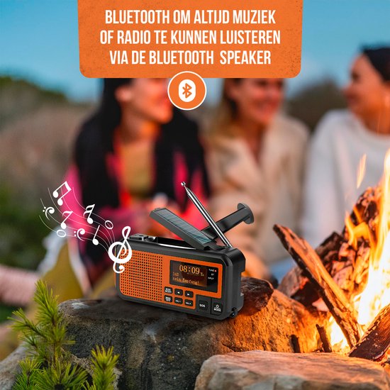 Follesa DAB-373BT Noodradio met DAB /FM, Bluetooth, Wekker & 4000mAh Powerbank – 5-in-1 Solar & Opwindbare Oplaadradio met USB-telefoonoplader (Follesa DAB-373BT