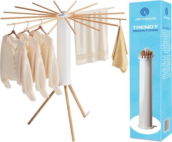JRpassion | Trendy droogtoren | Wasrek | Inklapbaar | Hout | Droogrek | Droogmolen | Wastoren | Cadeau | Ruimtebesparend | Uitklapbaar | Verstelbaar | Stijlvol | Modern | Torenrek | Duurzaam