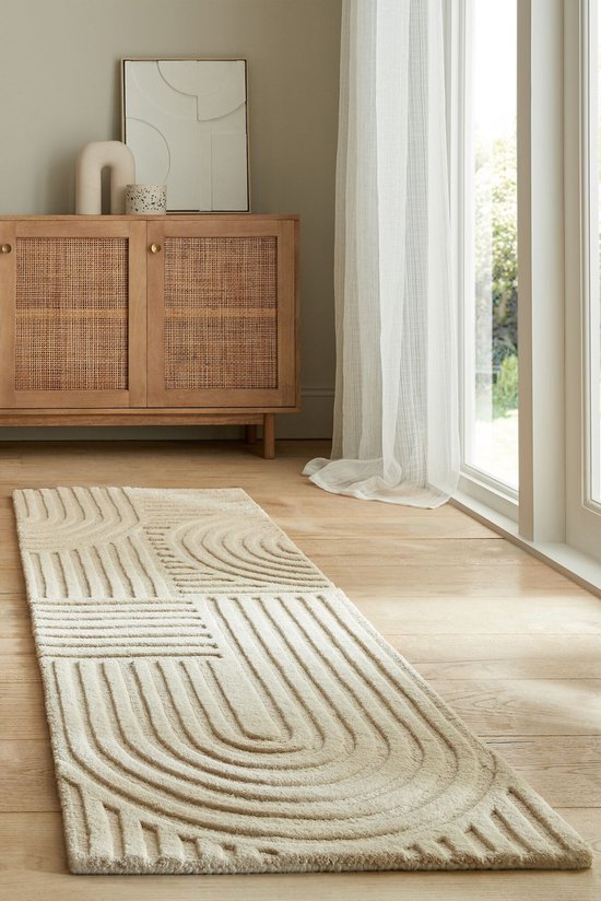 Flycarpets Runner Zen Modern Japandi - Poils courts - Tapis 100% Laine - Naturel / Beige - 60x230 cm