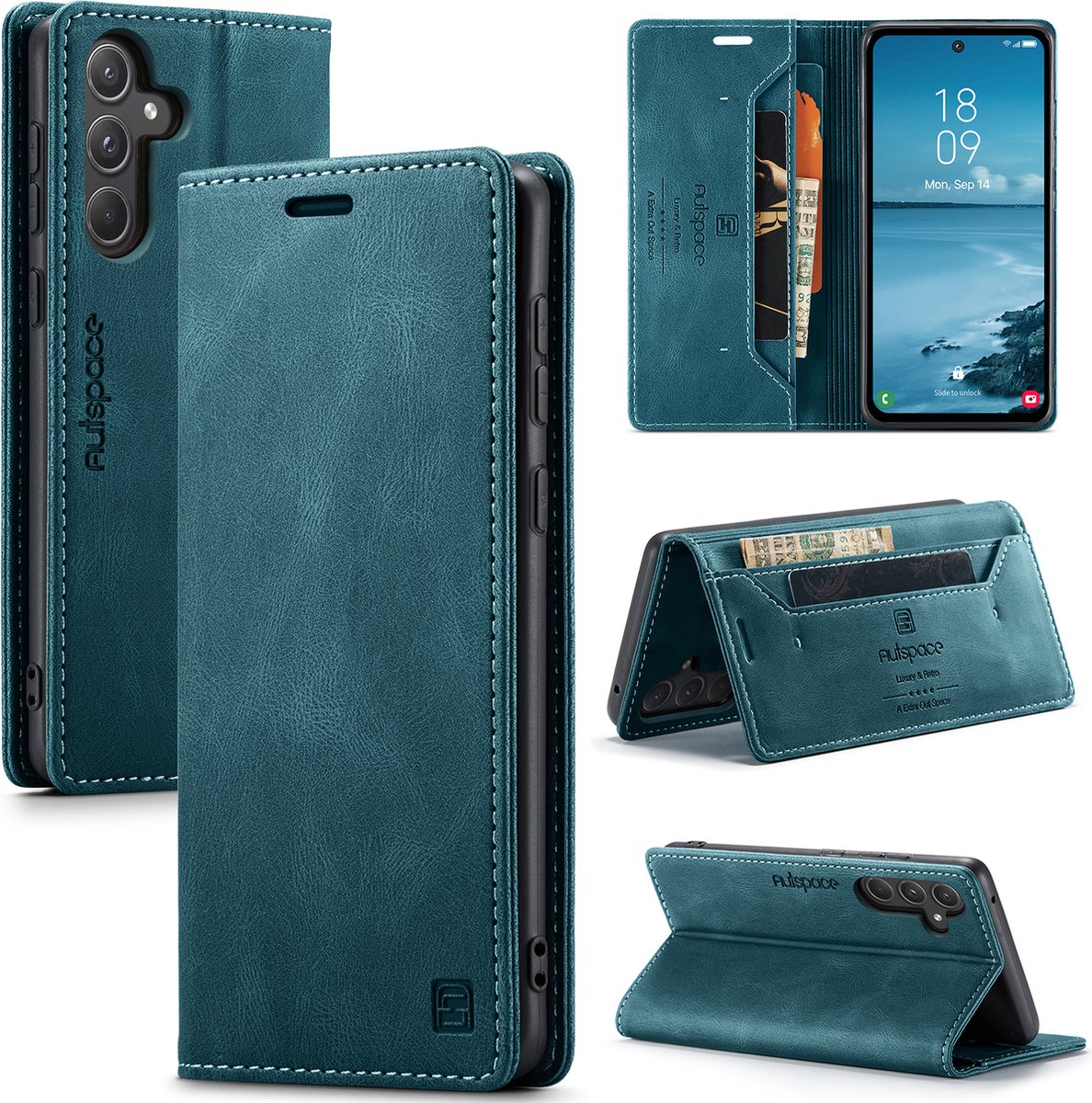 Luxe Flip Case met RFID Bescherming Kaarthouder en Magneetsluiting voor Samsung Galaxy A55 _ Blauw