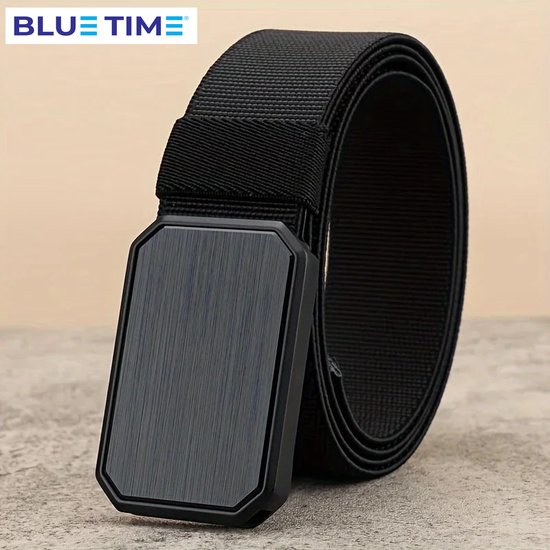 BlueTime Herenriem Elastisch – Riem Zwart - Lange Riem - Pantalon & Jeans Broekriem - Riemmaat 120cm -Heren riem - Automaat riem Zwart