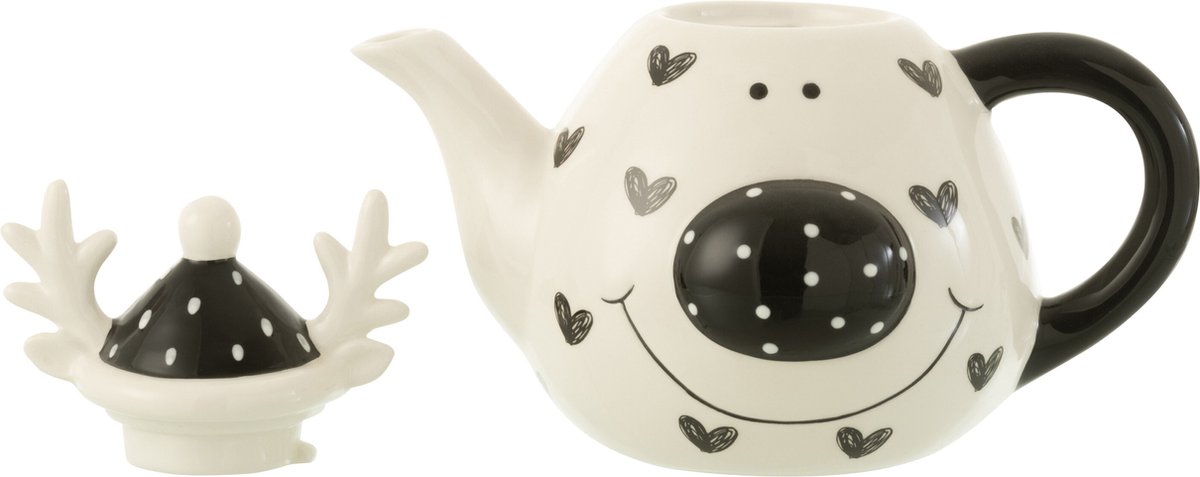 J-Line theepot Hert Hart Dolomiet - porselein - wit/zwart