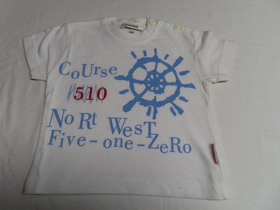 T shirt - Korte mouwen - Jongens - Wit ,bleek blauw en rood - 9 maand 74