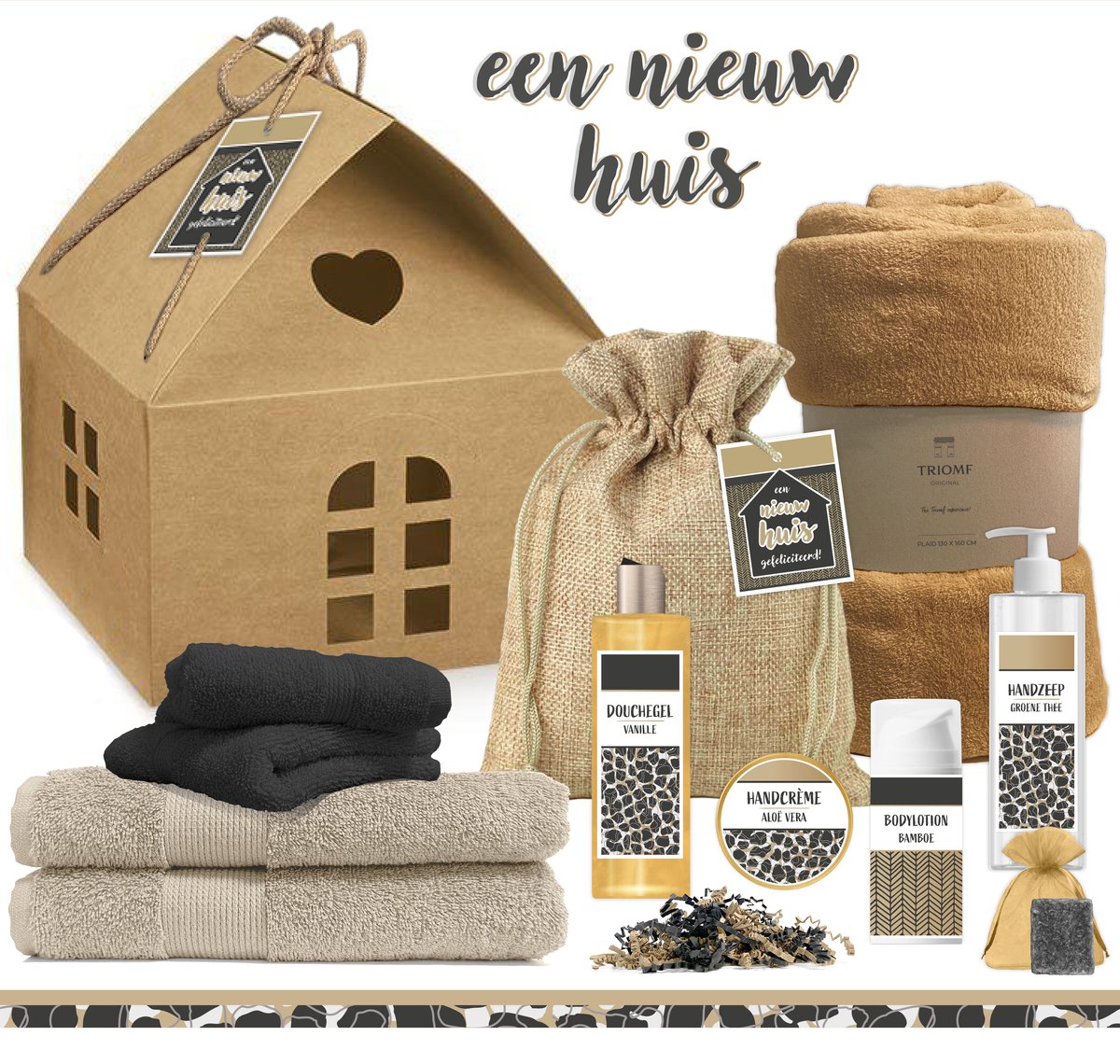 Goedkoopste Geschenkset Een nieuw huis - 11 Producten - 1730 Gram | Cadeau Vrouw - Cadeau Man - Nieuwe woning - Wellness - Housewarming Cadeau - Verhuisd - Cadeau Pakket - Giftset Badkamer - Samenwonen - Verhuizing - Getrouwd - Bruin - Voor man & vrouw