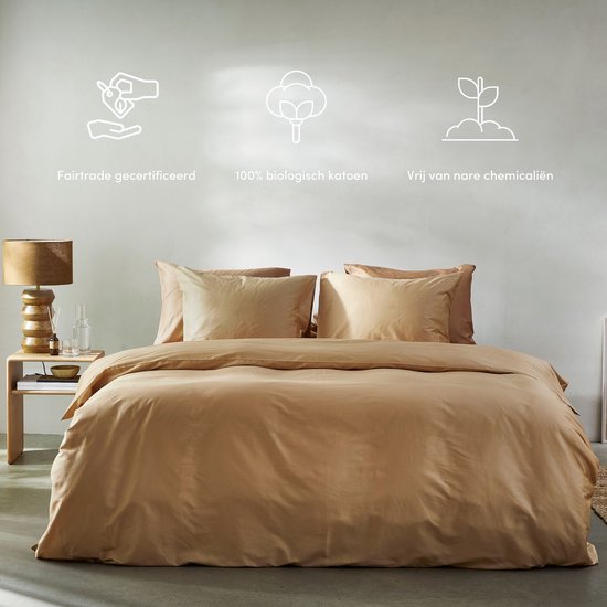 dekbedovertrek Yumeko satin de coton miel 240x220+2/60x70 - Bio, eco & équitable