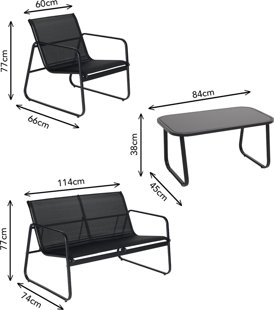 Infinity Goods Tuinset - Loungeset - Tuinmeubelen - Tuinbank - Tuinstoelen - Tuintafel - Glazen blad - 4 Persoons - Zwart/Antraciet thumbnail 5