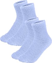 Fluffy Sokken Dames - 2-Pack Blauw - One Size maat 36-41 - Huissokken - Badstof - Dikke Wintersokken - Cadeau voor haar - Housewarming - Verjaardag - Vrouw