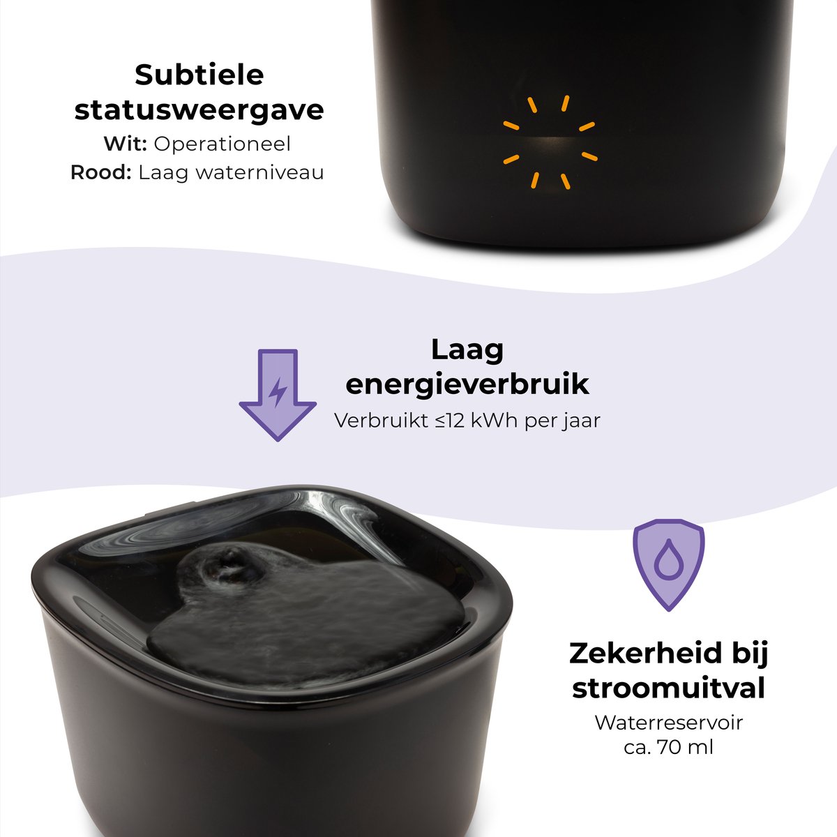 Pettadore Hydrate Lite - Drinkfontein Kat/Hond - Waterfontein Kat met Magnetische en Stille Pomp - Kattenfontein - 2,0L - Zwart thumbnail 5