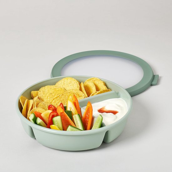 GOMETY Set van 2 magnetronborden, bento-kom, luchtdicht gespdesign, voorraaddoos, gescheiden opslag met 3 vakken, BPA-vrij, magnetronservies met deksel om te verwarmen, invriezen (roze groen