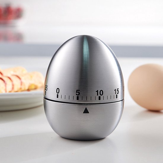 Luxe Roestvrijstalen kookwekker – Tot 60 Minuten Precisie Timing, Eivormig Design – Zilver