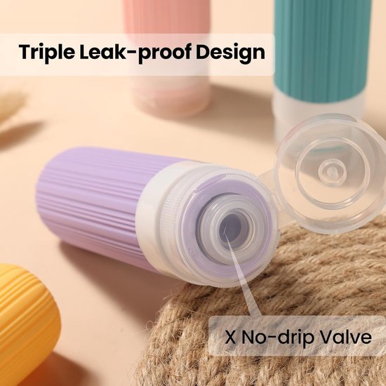 Set van 4 siliconen reisflessen, lege reisfles 90 ml, lekvrije reiscontainer, cosmetische fles klein, shampoo reisformaat, waterdicht en lekvrij, voor shampoo, cosmetica van Merkloos — afbeelding 3