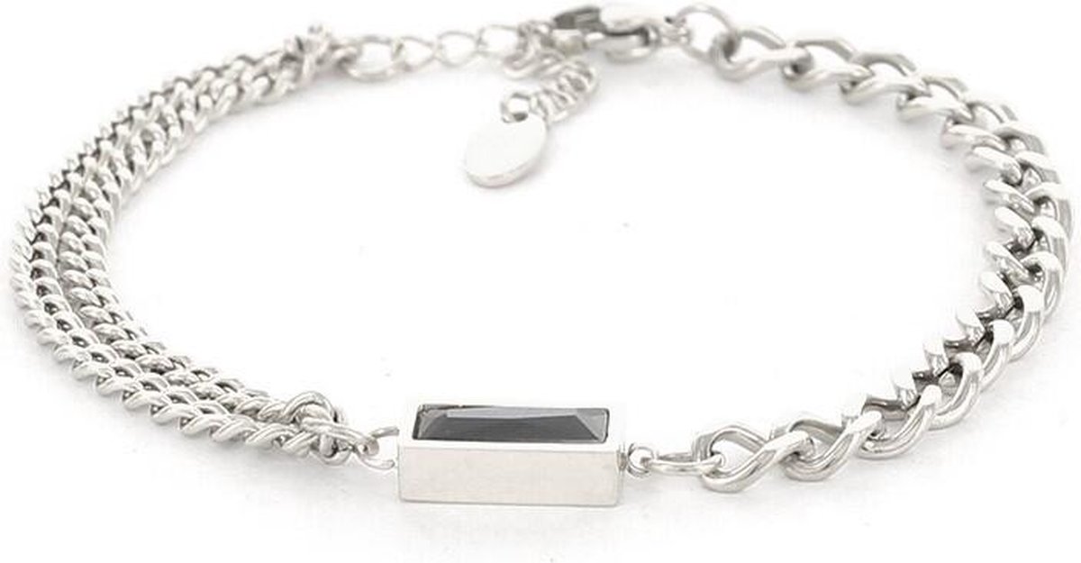 Kalli Schakel Armband Zwarte Steen Zilver | 2687