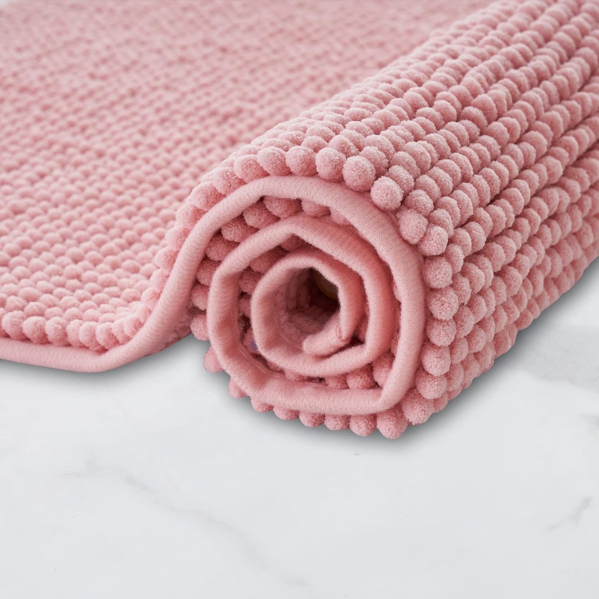 Badmat Anti-Slip av soft Chenille | Super absorberend en machinewasbaar | Te combineren als badmat set | Voor de badkamer, douche, bad of als WC mat | Roze - 50x150 cm