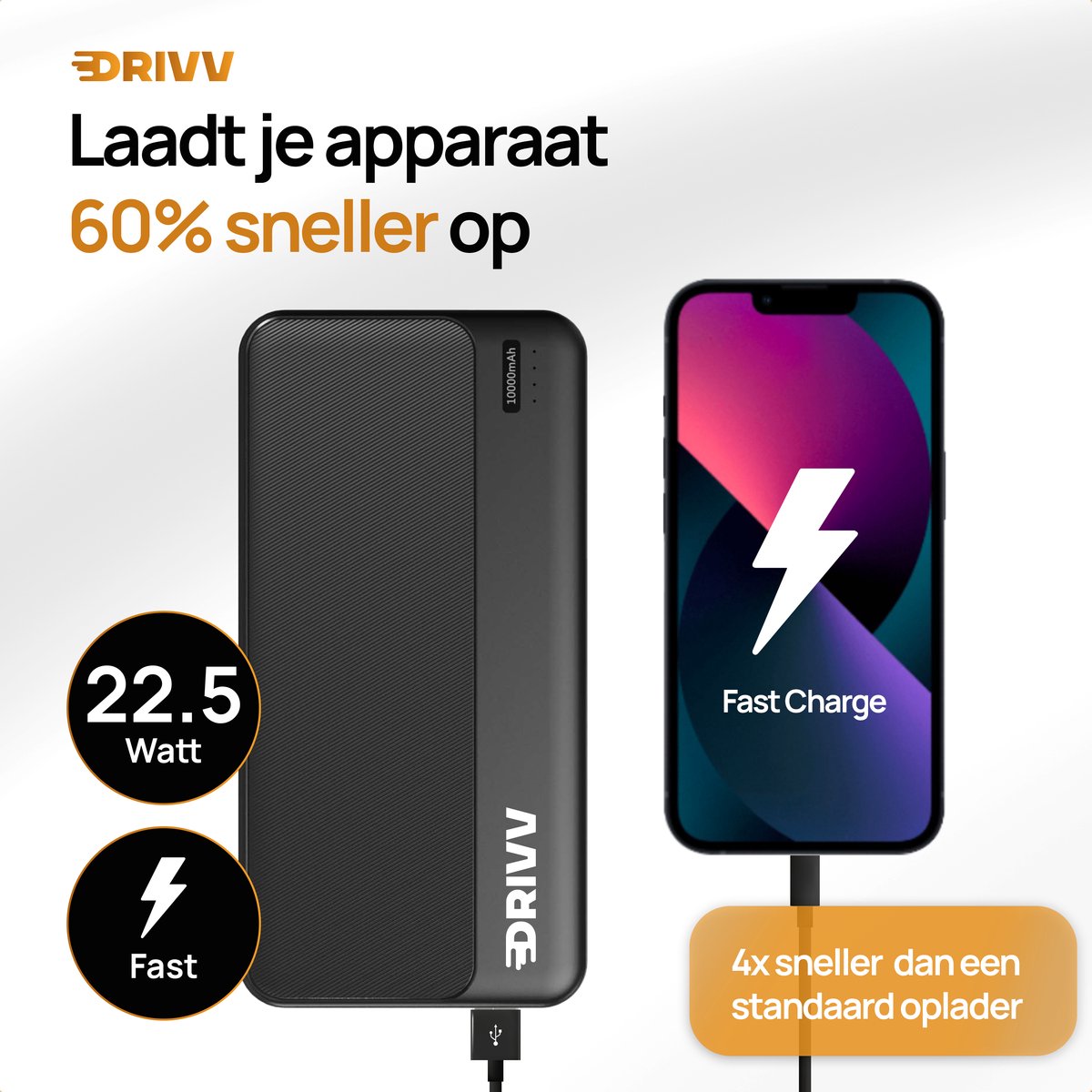 Drivv. Powerbank 10.000 mAh 22.5W Zwart - afbeelding 3