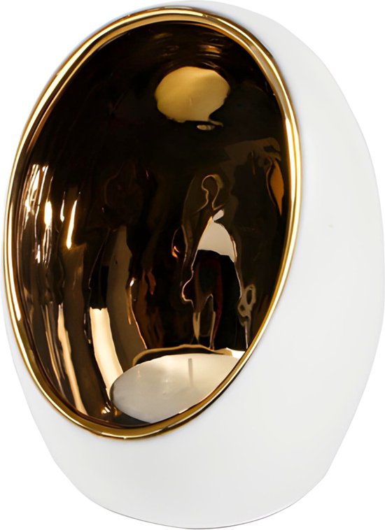 Waxinelichthouder Wit/Goud Bolvormig - 15 cm