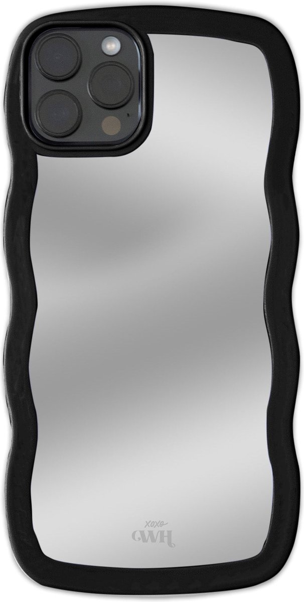 xoxo Wildhearts Wavy mirror case Black telefoonhoesje - Geschikt voor iPhone 12 Pro Max - Golvend spiegelhoesje - Wolken hoesje - Schokbestendig - Cloud case - Silicone case met spiegel - Zwart