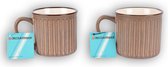 Set de 2 mugs violets - Tasses en grès à rayures verticales 250 ml | Tasses à café élégantes avec oreille | Idéal pour le Café et le Thee | Sans plat