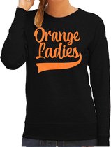 Bellatio Decorations Koningsdag sweater dames - orange ladies - zwart - glitter- oranje feestkleding L
