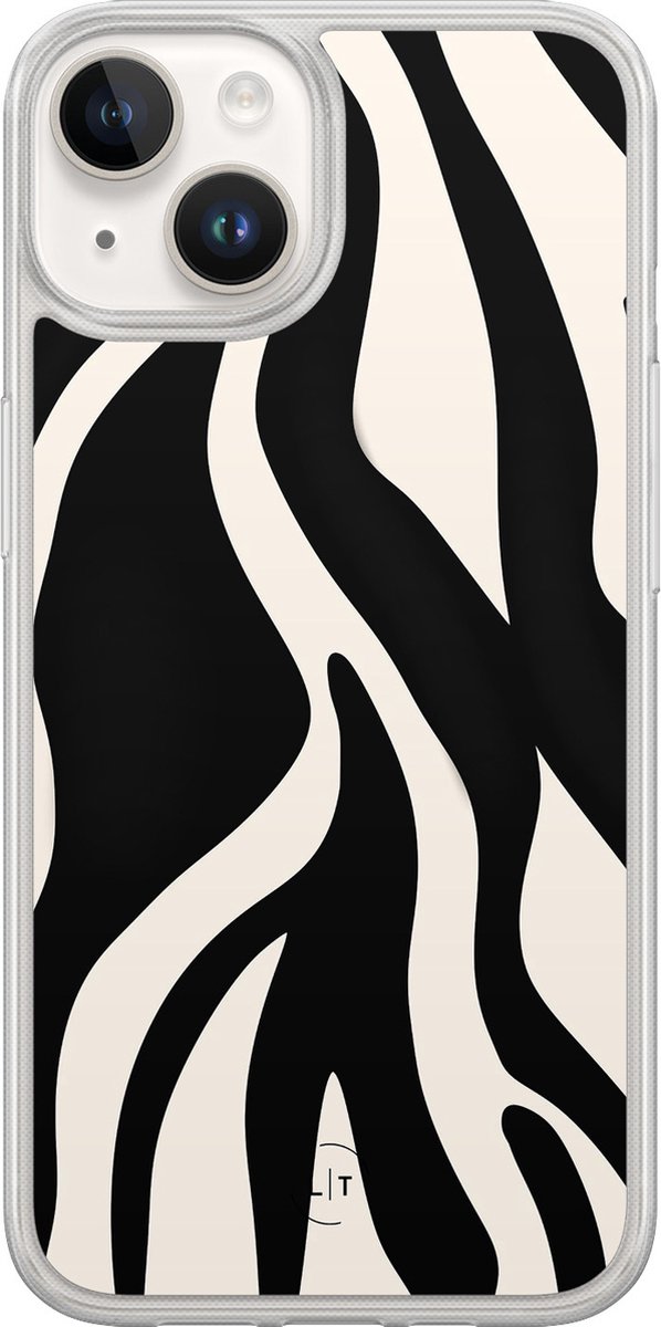 Hoesje geschikt voor iPhone 14 - Zebra - 2in1 backcover - Print / Illustratie - Zwart - Leuke Telefoonhoesjes