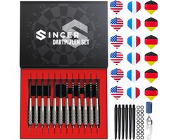 Sincer Dartpijlen Set - 23 Gram en 24 Gram Steeltip Darts - Set van 12 Pijlen – 70 Delige Darts Case – Giftbox met Dartspijlen, Shafts, Flights, Accessories en Extra Onderdelen
