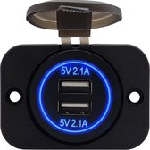 ProRide® 12V USB Stopcontact 2 Poorten Inbouw - 5V/2.1A - USB Autolader, Boot en Camper - Complete set - Blauw
