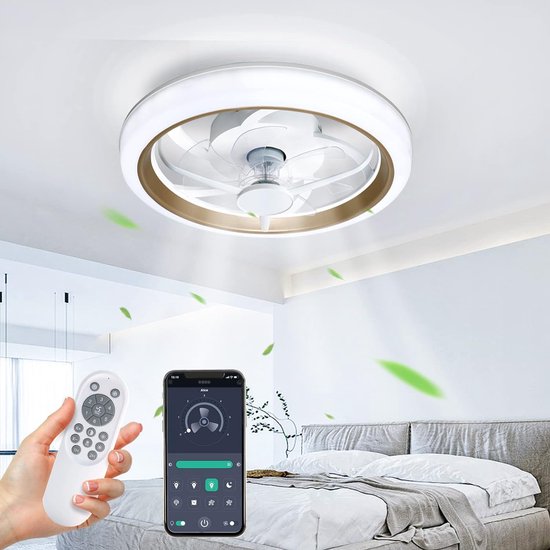 Plafondventilator met Verlichting - App & Afstandsbediening - Dimbaar Ventilator Lamp - 6 Snelheden - 3 Kleuren - Stil - 25W